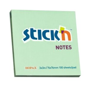 Lipnūs lapeliai Stick´N 21150, 76x76mm, 100 lapelių, šviesiai žalios spalvos
