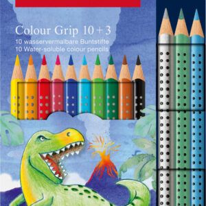 Akvareliniai pieštukai Faber-Castell Colour Grip Dinosaurus, 10 +3 metalizuotos spalvos