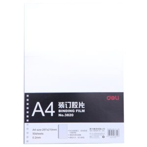 Įrišimo viršelis DELI 3820 A4/200mic/50 lapų, skaidrūs