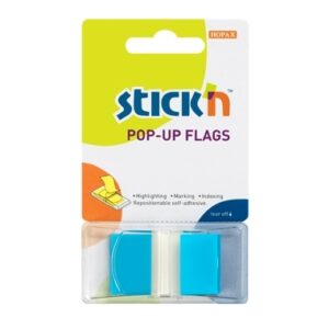 Plastikiniai žymekliai Stick´N 26024, 45x25mm, 50vnt., mėlynos spalvos, blisteryje