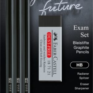 Rinkinys Faber-Castell 1111, 3 pieštukai HB, drožtukas ir trintukas, juodos spalvos