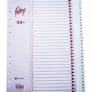 *Skiriamieji lapai College, A4+, 1-31, plastikiniai, baltos spalvos