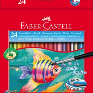 Spalvoti akvareliniai pieštukai su teptuku Faber-Castell Fish, 24 spalvos