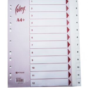 Skiriamieji lapai College, A4+, 1-12, plastikiniai, baltos spalvos