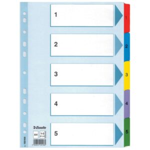 Skiriamieji lapai Esselte MYLAR, A4, kartoniniai 1-5 skaičiai PP, įvairių spalvų