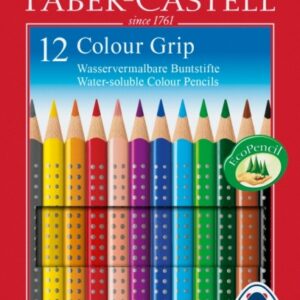 Spalvoti akvareliniai pieštukai Faber-Castell Grip, tribriauniai, 12 spalvų