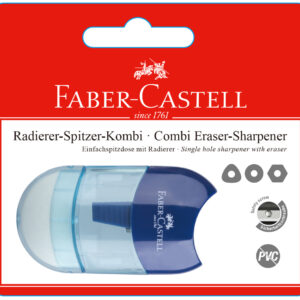 Drožtukas Faber-Castell Sleeve, su konteineriu, 1 skylutė, su trintuku, mėlynas
