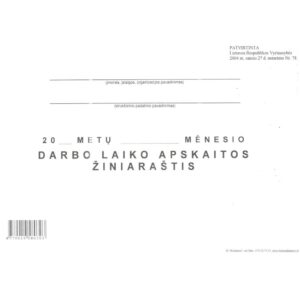Darbo laiko apskaitos žiniaraštis, A5, 5 asmenims, 1 lapas - Image 2