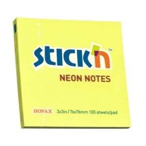 Lipnūs lapeliai Stick´N 21133, 76x76mm, 100 lapelių, neoninės  geltonos  spalvos