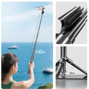 Blavec Selfie Stick Aluminium Fusion P-12 Magsafe Auto pop tripod + remote control 1,60 metres (SSFP12-MTRAPB160) black - Image 6
