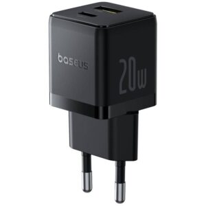 Baseus Palm Fast Charger USB-A + USB-C 20W juodos spalvos