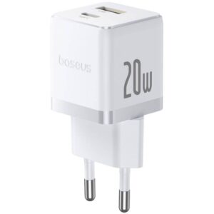 Baseus Palm Fast Charger USB-A + USB-C 20W baltos spalvos