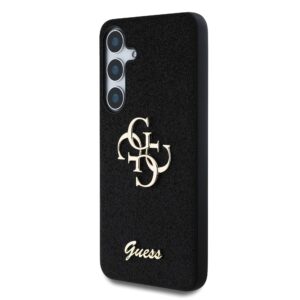 Guess PU Fixed Glitter 4G Metal Logo dėklas skirtas Samsung Galaxy S25 juodos spalvos