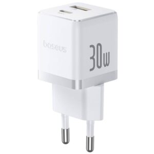 Baseus Palm Fast Charger USB-A + USB-C 30W baltos spalvos