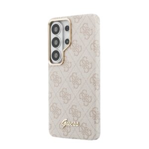 Guess PU 4G Script Metal Logo Magnetic dėklas skirtas Samsung Galaxy S26 Ultra rožinės spalvos