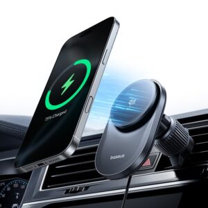 Baseus PrimeTrip VC2 Pro Cooling Magnetic Clamp Car Mount Wireless Charger 25W Cosmic juodos spalvos