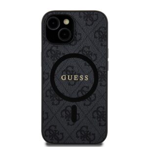 Guess PU Leather 4G Colored Ring MagSafe dėklas skirtas Apple iPhone 15 juodos spalvos