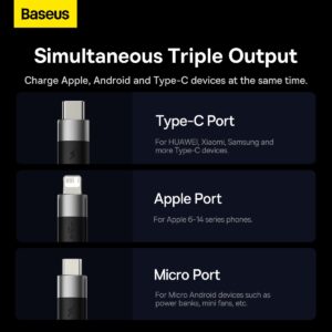 Baseus StarSpeed 3in1 Fast Charging Cable USB-A - USB-C/Lightning/MicroUSB 3.5A 1.2m Black - Image 2
