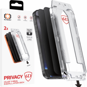 Grūdintas stiklas Tel Protect Dust-Free Easy Fit Privacy Full Glue 6D skirtas Apple iPhone 16 Pro/17 black - 2 vnt