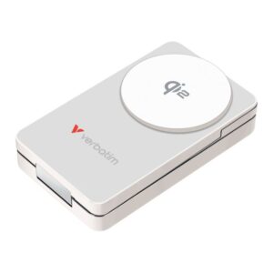 Verbatim Charge 'n' Go Qi2 3-in-1 Magnetic Wireless Power Bank, 10000 mAh, USB-C, White