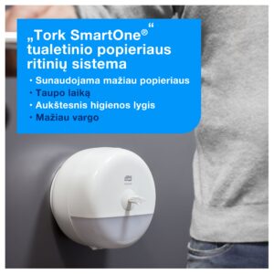 Laikiklis tualetiniam popieriui Tork Smart One Mini T9 (681000), baltos spalvos, plastikinis - Image 3