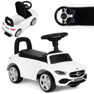 Vaikiškas elektromobilis Mercedes C CLASS, interaktyvus vairas, garsiniai efektai, baltas