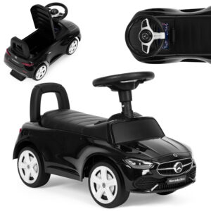 Vaikiškas elektromobilis Mercedes C CLASS, interaktyvus vairas, garsai, juodas