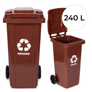 240L Large Wheelie Bin with Rubber Wheels – Brown for Organic (BIO) Waste