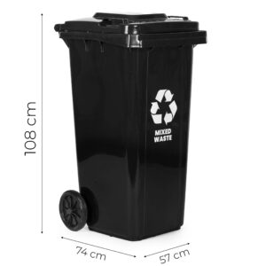 240L Large Wheelie Bin with Rubber Wheels – Black for Mixed Waste - Image 10