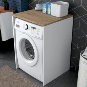 Skalbimo mašinos spintelė Kalune Design KD103 - 2341, 60 x 65 x 91.8 cm, balta/riešuto - Image 3