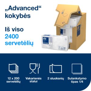 Servetėlės Tork (477534), kokteilių servetėlės, 2 sluoksniai, 200vnt., baltos spalvos - Image 2