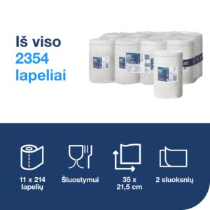 Popieriniai rankšluosčiai Tork Wiper Plus Mini Centerfeed M1 (101221), 2 sluoksniai, baltos spalvos, 75 m, 214 lapelių - Image 3