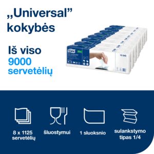 Stalo servetėlės Tork Universal N4 (10840), 1 sluoksnis, baltos spalvos, 225 vnt, (įpak,5vnt) - Image 3