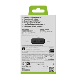 Powerbank Puro Fast 20000 mAh 2x USB-A + 1x USB-C - juodos spalvos - Image 3