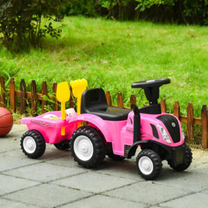 Vaikiškas traktorius New Holland su priekaba, interaktyviu vairu ir garsais, rožinis - Image 2