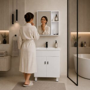 Vonios kambario spintelė su praustuvu + veidrodžio baldų komplektas ModernHome - Image 2
