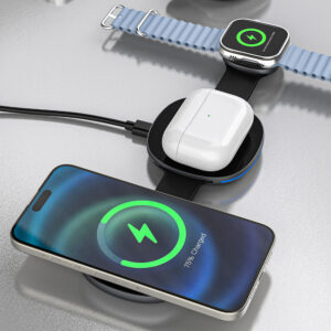 Dudao A11S 3-in-1 Wireless Charger Compatible with MagSafe Smartphone Smartwatch Headphones - Black - Image 4