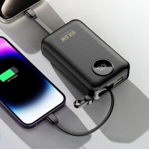 Dudao K14+ Powerbank 20000mAh 22.5W USB-C / USB-A / Built-in Lightning and USB-C Cables - Black - Image 9