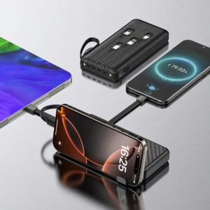 Wozinsky W11-B 10000mAh 10W Powerbank with Built-in Cables and Flashlight - Black - Image 2