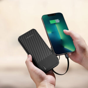 Wozinsky W11-B 10000mAh 10W Powerbank with Built-in Cables and Flashlight - Black - Image 3
