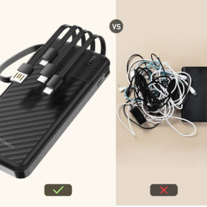 Wozinsky W11-B 10000mAh 10W Powerbank with Built-in Cables and Flashlight - Black - Image 5