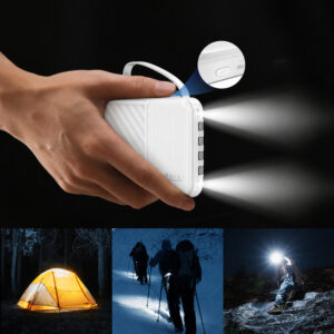 Wozinsky W11-W 10000mAh 10W Powerbank with Built-in Cables and Flashlight - White - Image 4