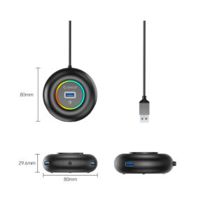 Orico YXR4-U3 RGB USB Hub 4-Port USB-A 3.0 with Audio/Microphone Port 1.8m - Black - Image 2