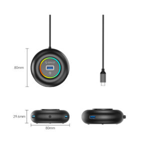 Orico YXR4-C3 RGB USB Hub 4-Port USB-A 3.0 with Audio/Microphone Port 1.8m - Black - Image 2