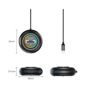 Orico YXR5-C3 RGB USB Hub 4-Port USB-A 3.0 with SD and microSD Reader 1.8m - Black - Image 2