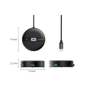ORICO YS1-C2 4-port USB hub 1x USB-A 3.0 3x USB-A 2.0 0.3 m - black - Image 2