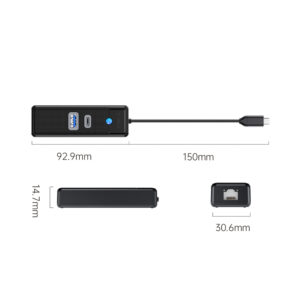 Orico PWCUR-C3 3-port USB hub 1x USB-A 3.0 1x USB-C 3.0 1x RJ45 Gigabit Ethernet 0.15 m - black - Image 3
