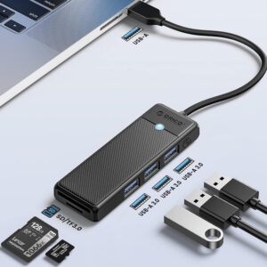 Orico PAPW3AT-U3 USB Hub 4-port 3x USB-A 3.0 with microSD/SD card reader 1 m - black - Image 2