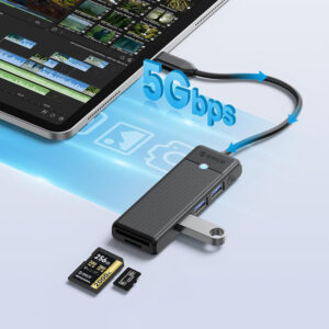 Orico PAPW3AT-C3 USB Hub 4-port 3x USB-A 3.0 with microSD/SD card reader 1 m - black - Image 4