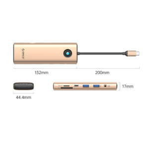 Orico PW11 9in1 USB-C Docking Station 2x USB-A 3.0 1x USB-C 3.0 1x USB-C PD 100 1x HDMI 4K 60Hz 1x microSD/SD 1x RJ45 2.5G Ethernet 1x Audio 3.5mm - Rose Gold - Image 2